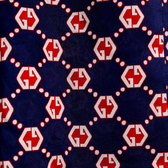 Gucci Navy and Red Monogram Silk Shorts - Picture 6 of 16